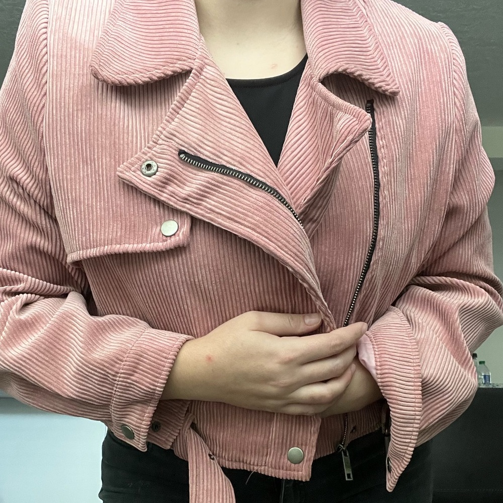 Nasty Gal Pink Moto Bomber Jacket